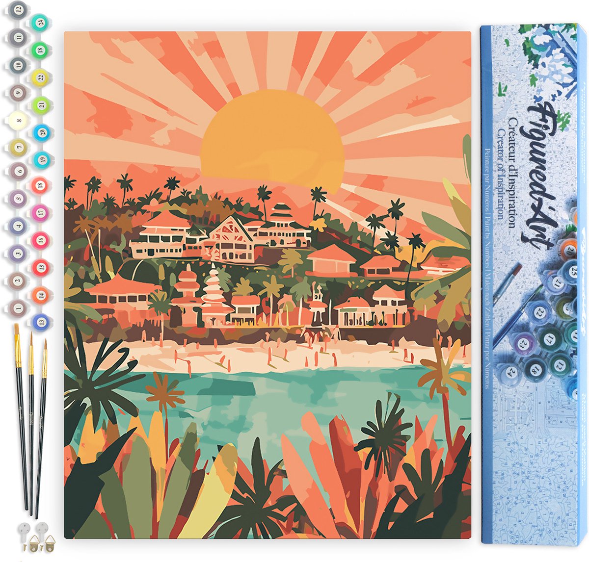 FiguredArt Schilderen op Nummer Volwassenen canvas Zonsopgang in Bali- Handwerk acrylverf Kit DIY Compleet - 40x50cm zonder frame